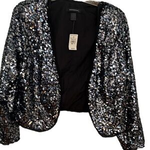 Ashley Stewart size XL silver sequin jacket fits 14-16 oversized open front